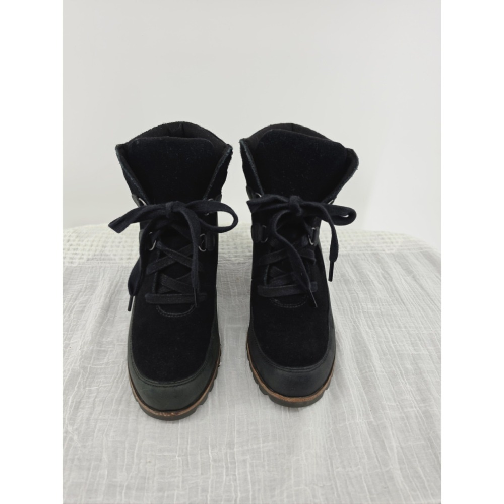 UGG Kriston Black Leather Suede Waterproof Lace Up Wedge Ankle Boots Size 7